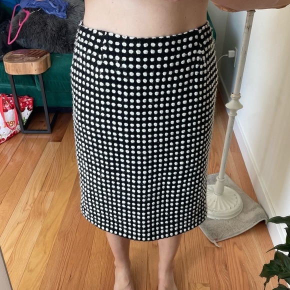 Edward Achour Paris Black White Knit Dot Wool Below The Knee Pencil Skirt Size 6 - Picture 6 of 9